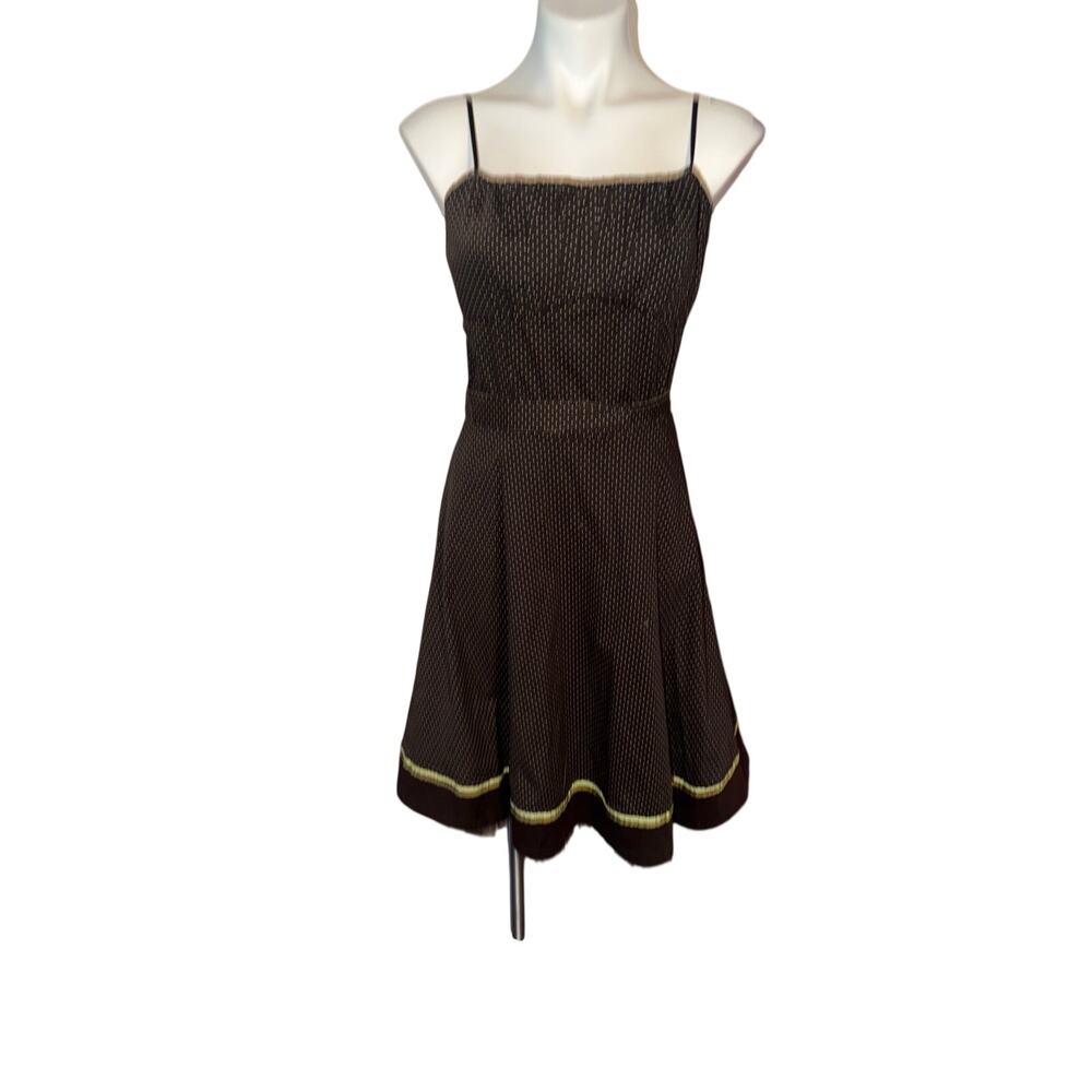 Ruby Roxanne women’s brown & white polka dots yellow trim Y2K rockabilly dress